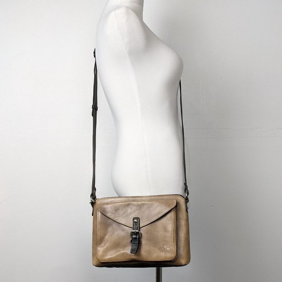 Patricia Nash Distressed Glaze Avellino Crossbody Taupe Grey Black Medium - Picture 1 of 11